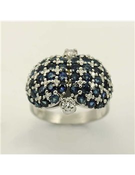 18K WHITE GOLD RING WITH OLD CUT-DIAMOND AND SAPPHIRE
