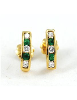 18K GOLD WITH DIAMONDS AND EMERALDS EARRINGS