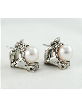 18K WHITE GOLD WITH PEARL AND DIAMONDS EARRINGS
