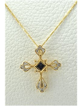 Cross gold 18 ktes. Brillants and 4 central sapphires