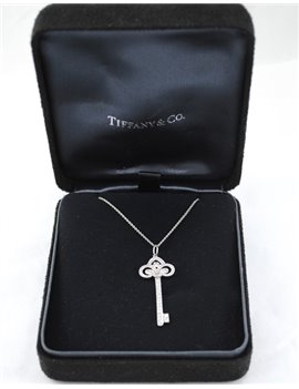 TIFFANY & CO. PLATINUM AND DIAMONDS KEY PENDANT AND NECKLACE WITH BOX