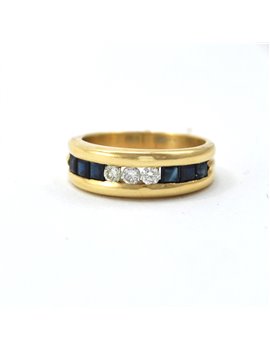 anillo oro 18k brillantes y zafiros